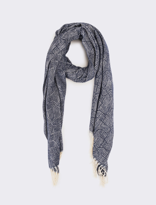 Sciarpa uomo stampa geometrica con frange - Denim