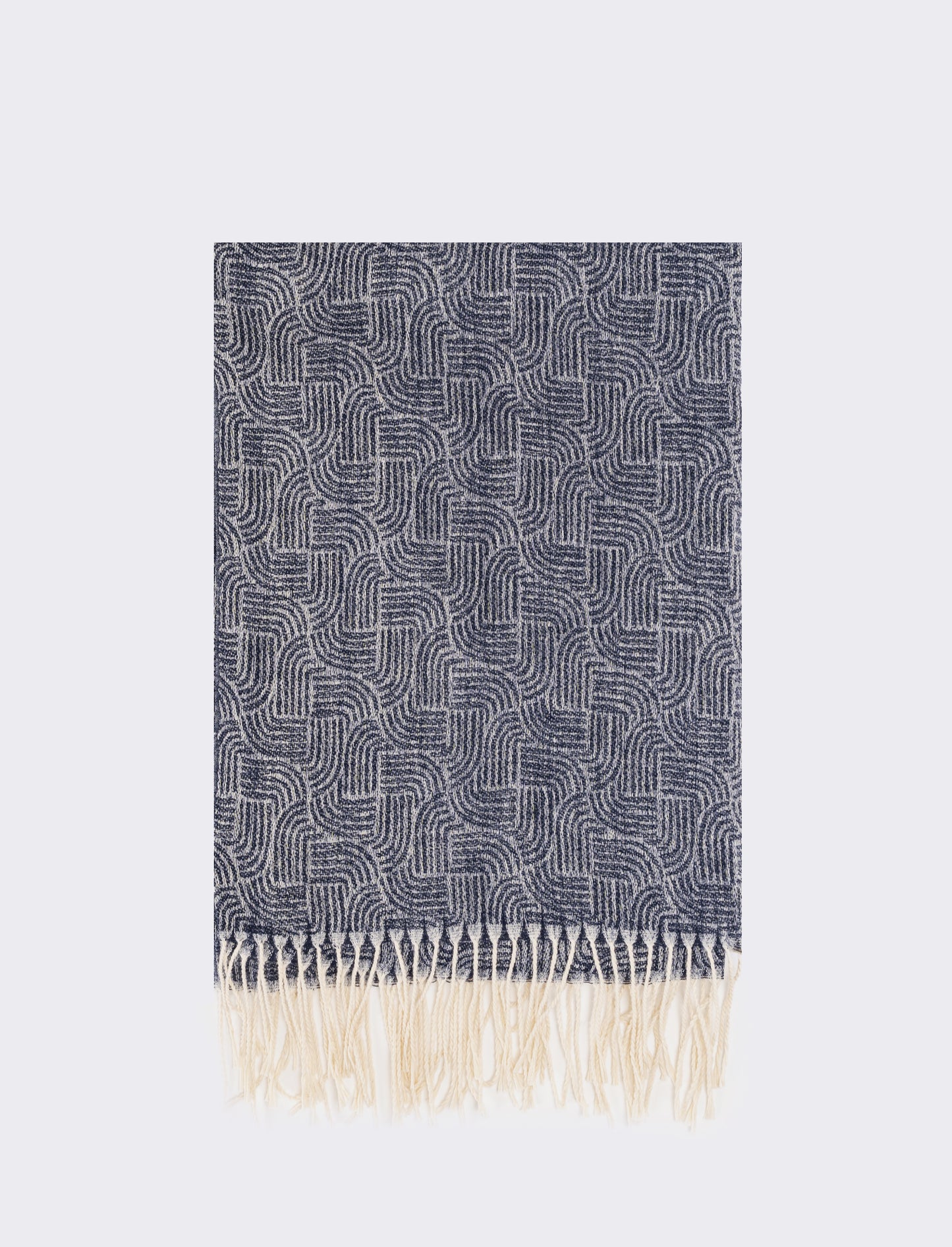Sciarpa uomo stampa geometrica con frange - Denim