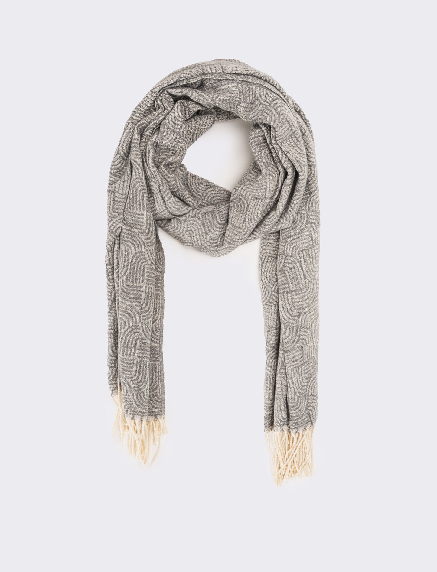 Sciarpa uomo stampa geometrica con frange - Grigio