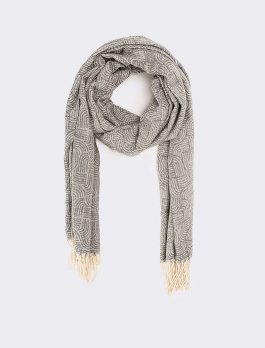 Sciarpa uomo stampa geometrica con frange - Grigio