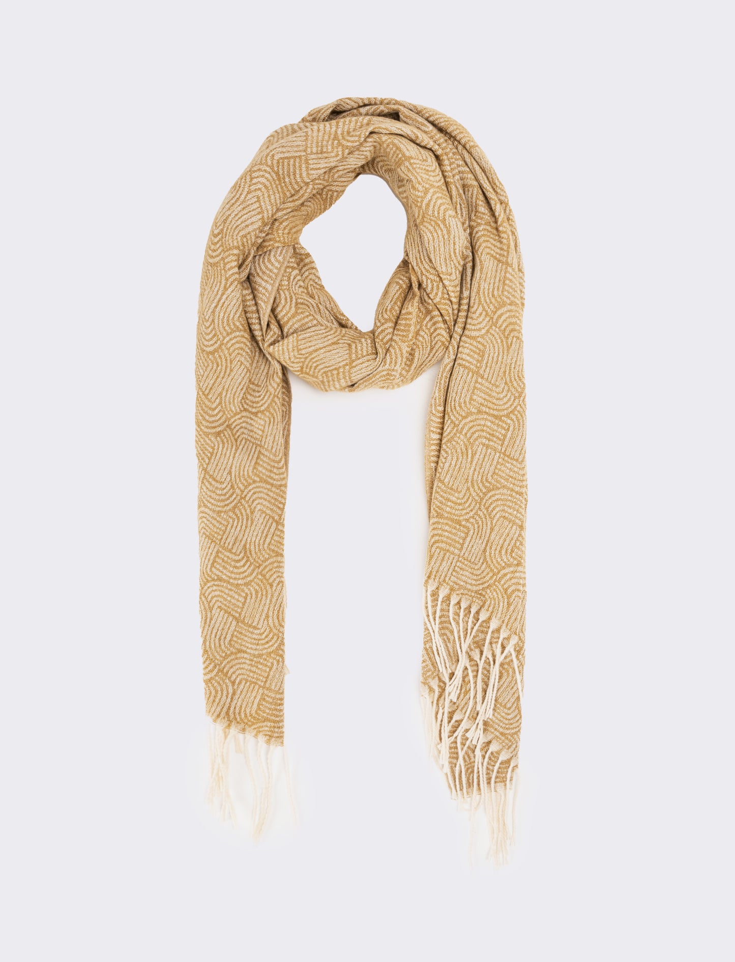 Sciarpa uomo stampa geometrica con frange - Beige