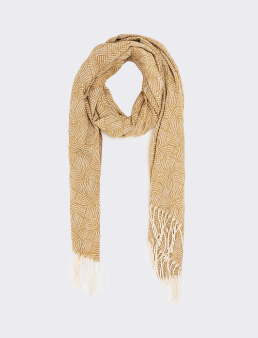 Sciarpa uomo stampa geometrica con frange - Beige