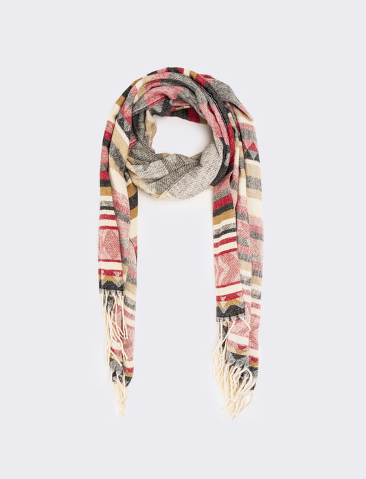 Sciarpa con frange stampa etnica uomo - Rosso