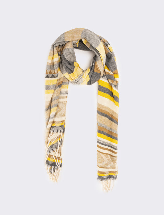 Sciarpa con frange stampa etnica uomo - Giallo