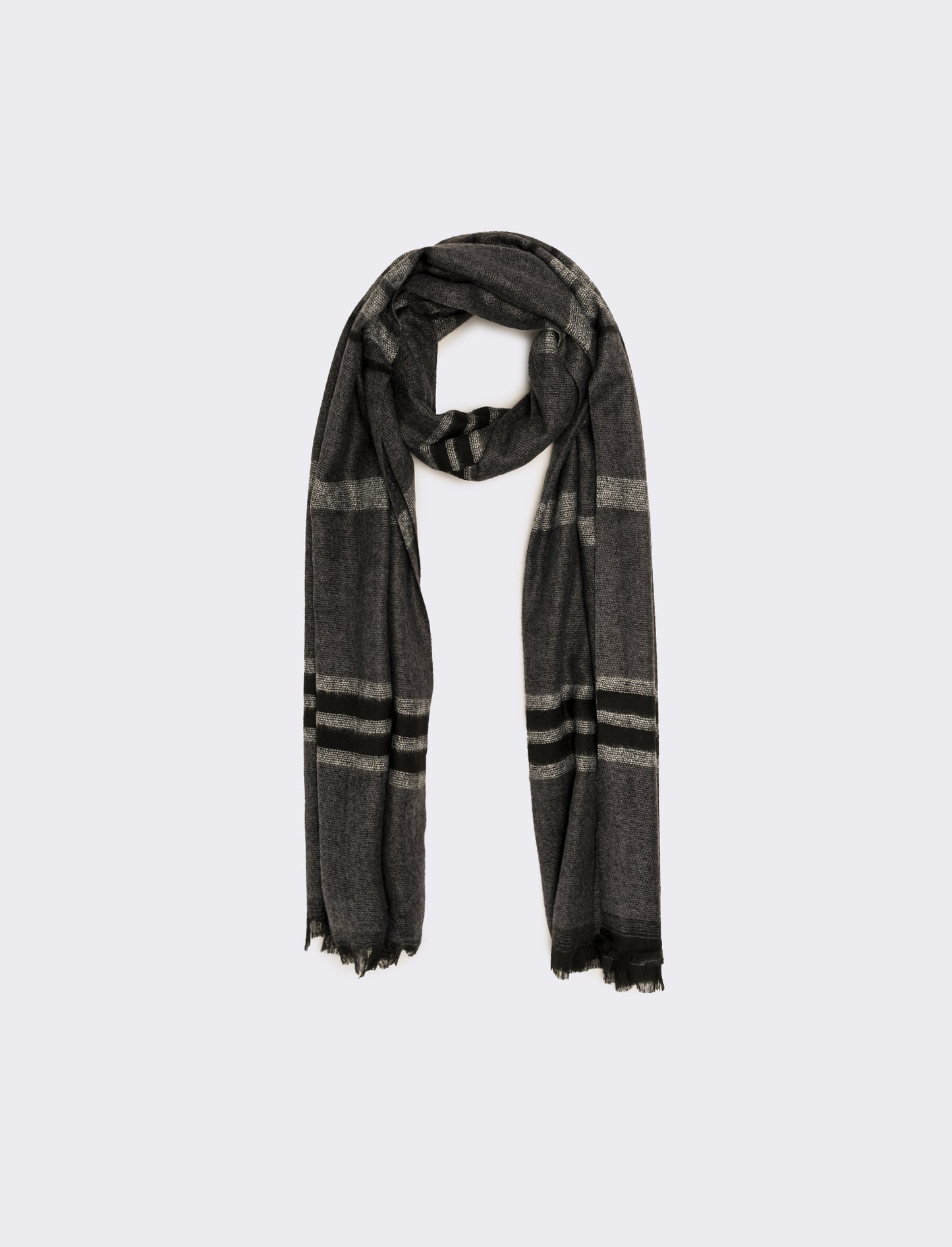 Sciarpa righe sfrangiata peso leggero uomo - Grigio