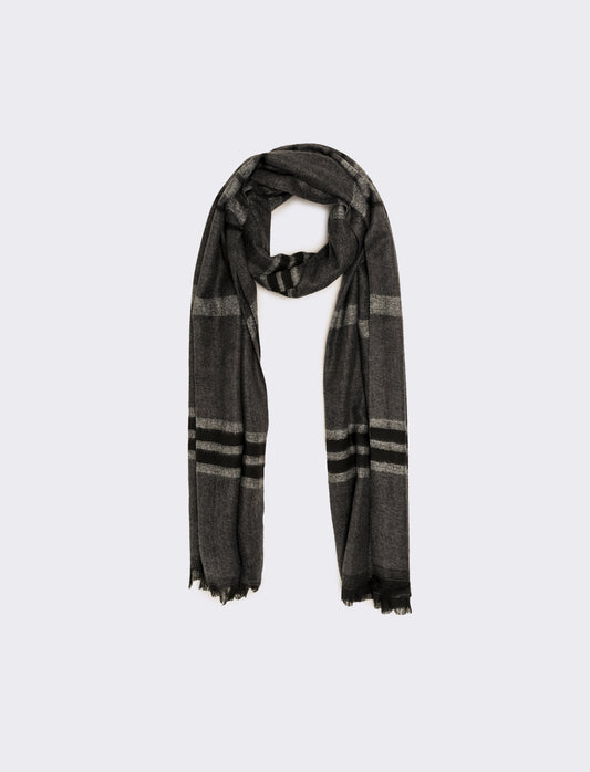 Sciarpa righe sfrangiata peso leggero uomo - Grigio