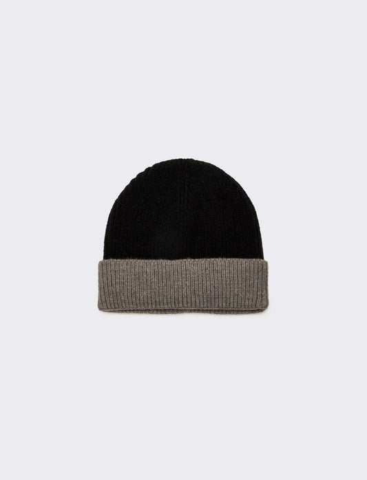 Cappello con risvolto bicolor uomo - Nero