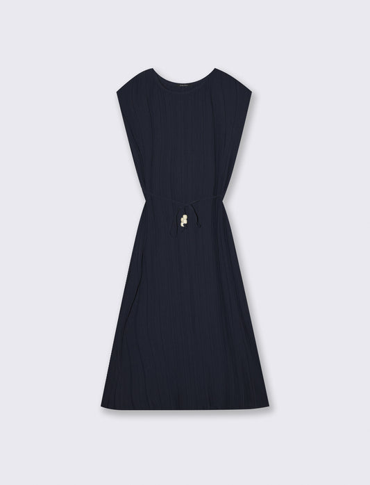 Abito midi plissé con cintura - Blu