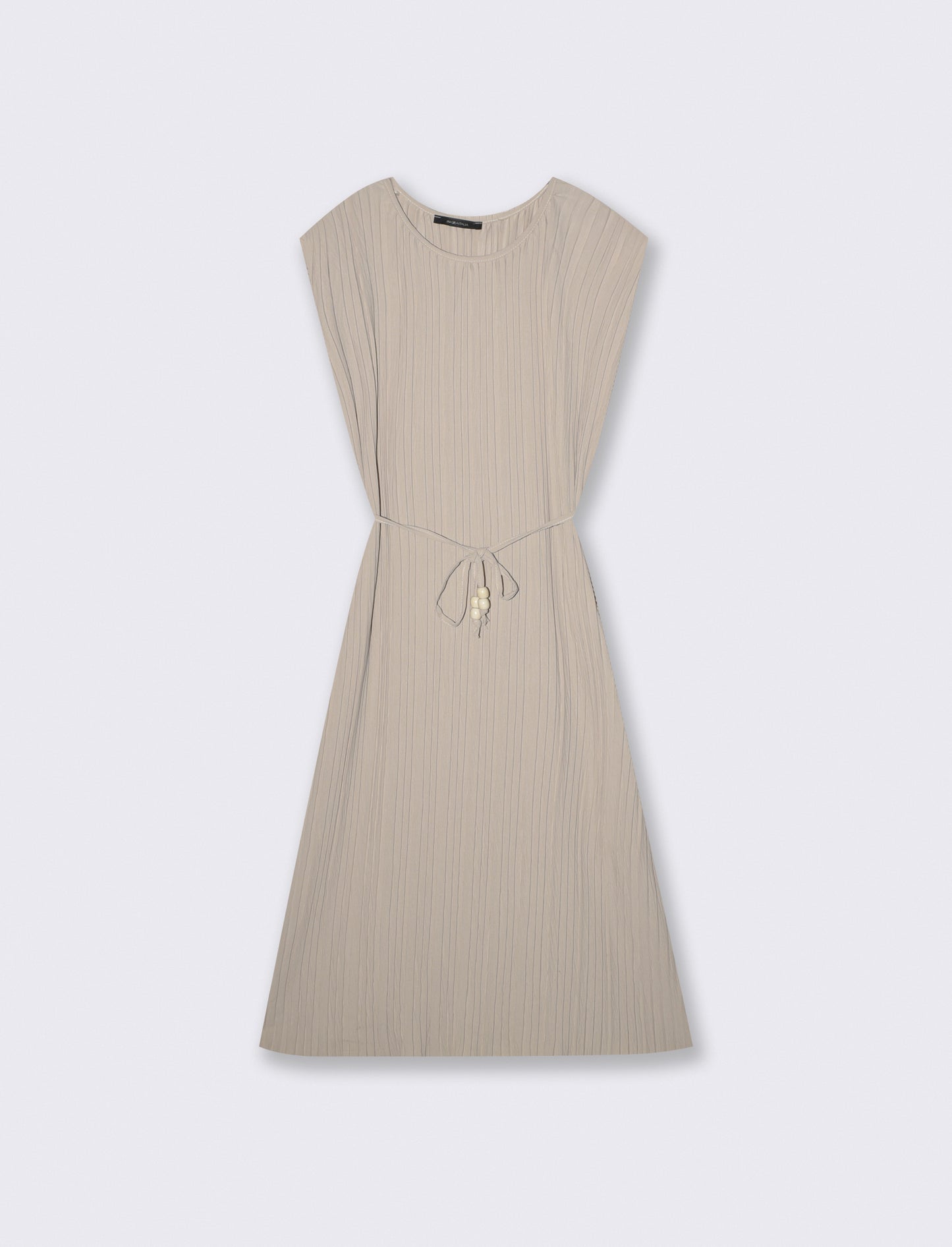 Abito midi plissé con cintura - Beige