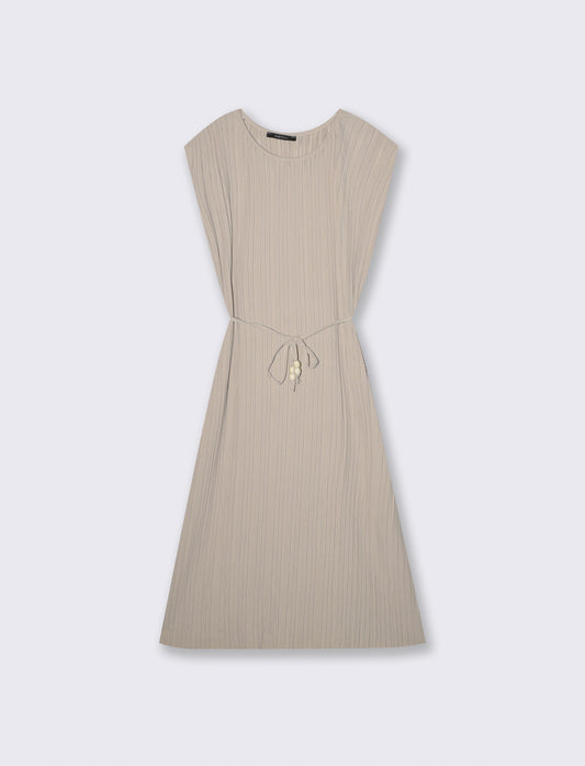 Abito midi plissé con cintura - Beige