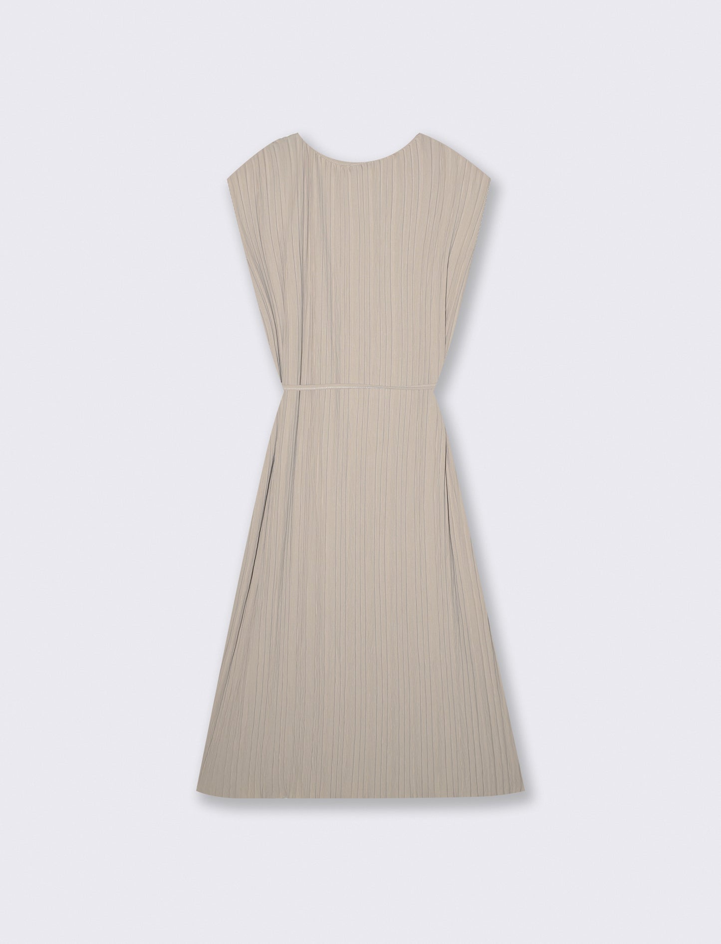 Abito midi plissé con cintura - Beige