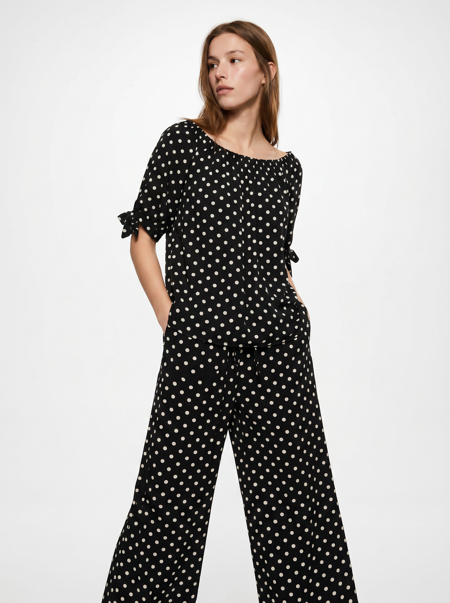 Casacca manica corta scollo a barca - Nero-bianco