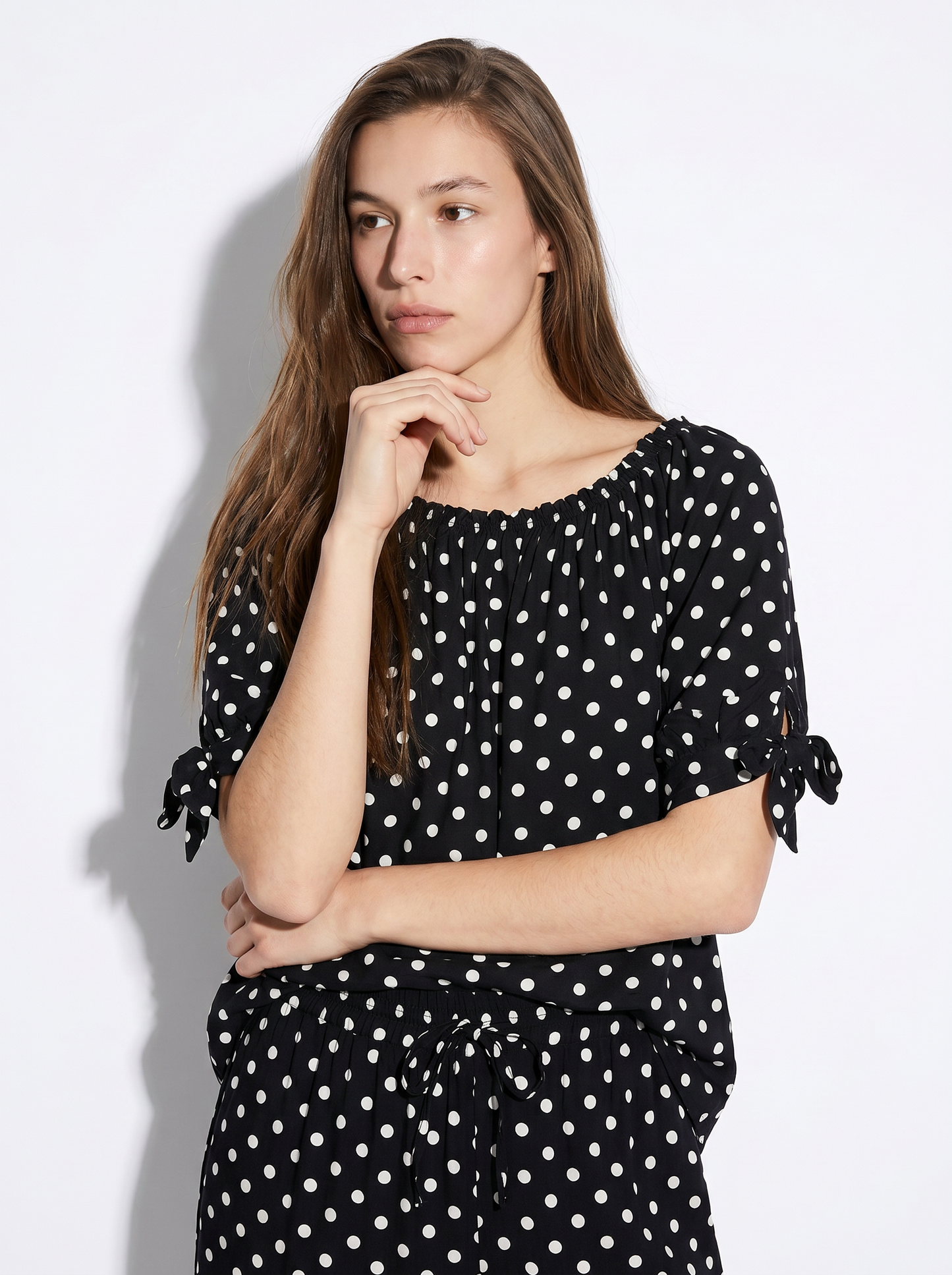 Casacca manica corta scollo a barca - Nero-bianco
