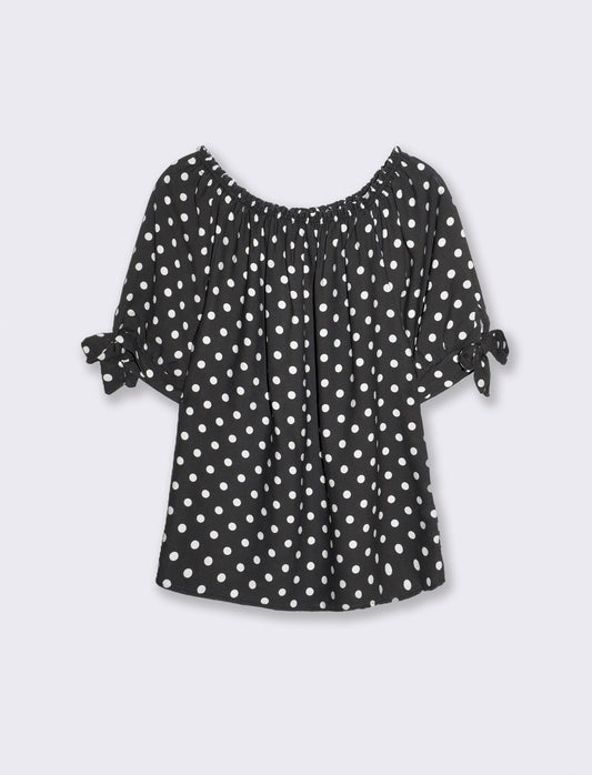 Casacca manica corta scollo a barca - Nero-bianco