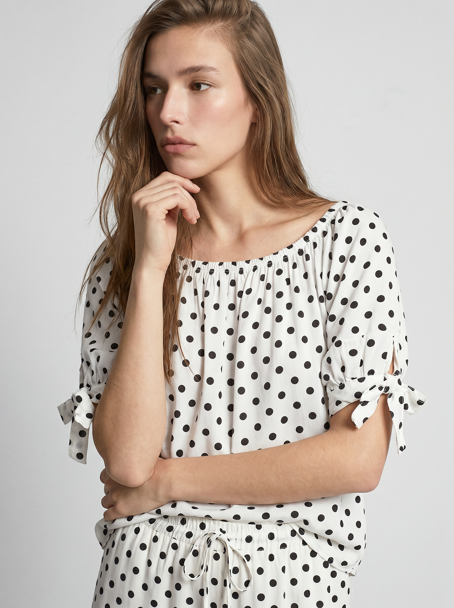 Casacca manica corta scollo a barca - Bianco-nero