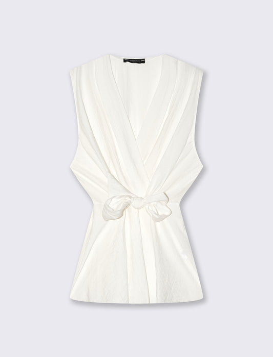 TOP GIROMANICA CON SCOLLO A V - Bianco