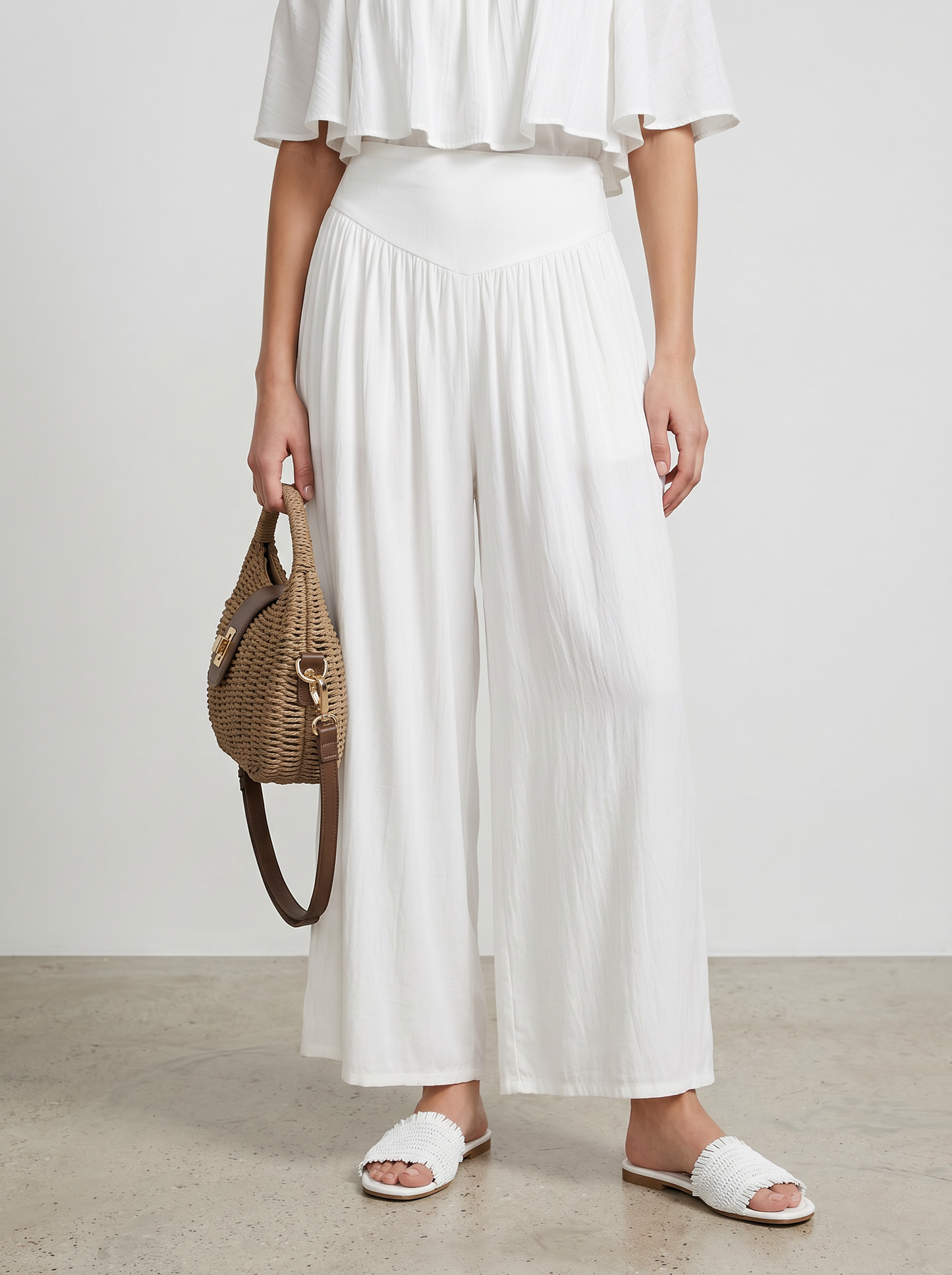 Pantalone viscosa largo con bustino - Bianco