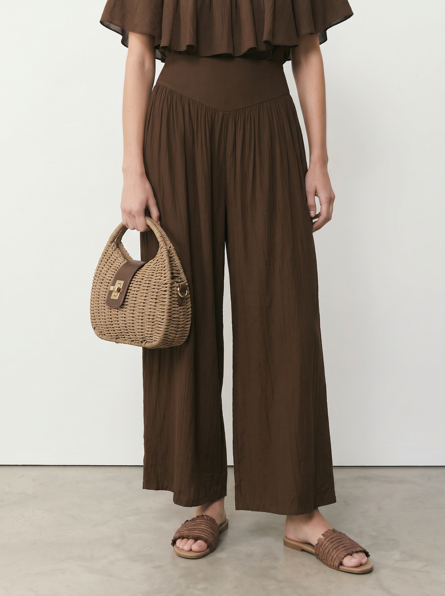 Pantalone viscosa largo con bustino - Moro