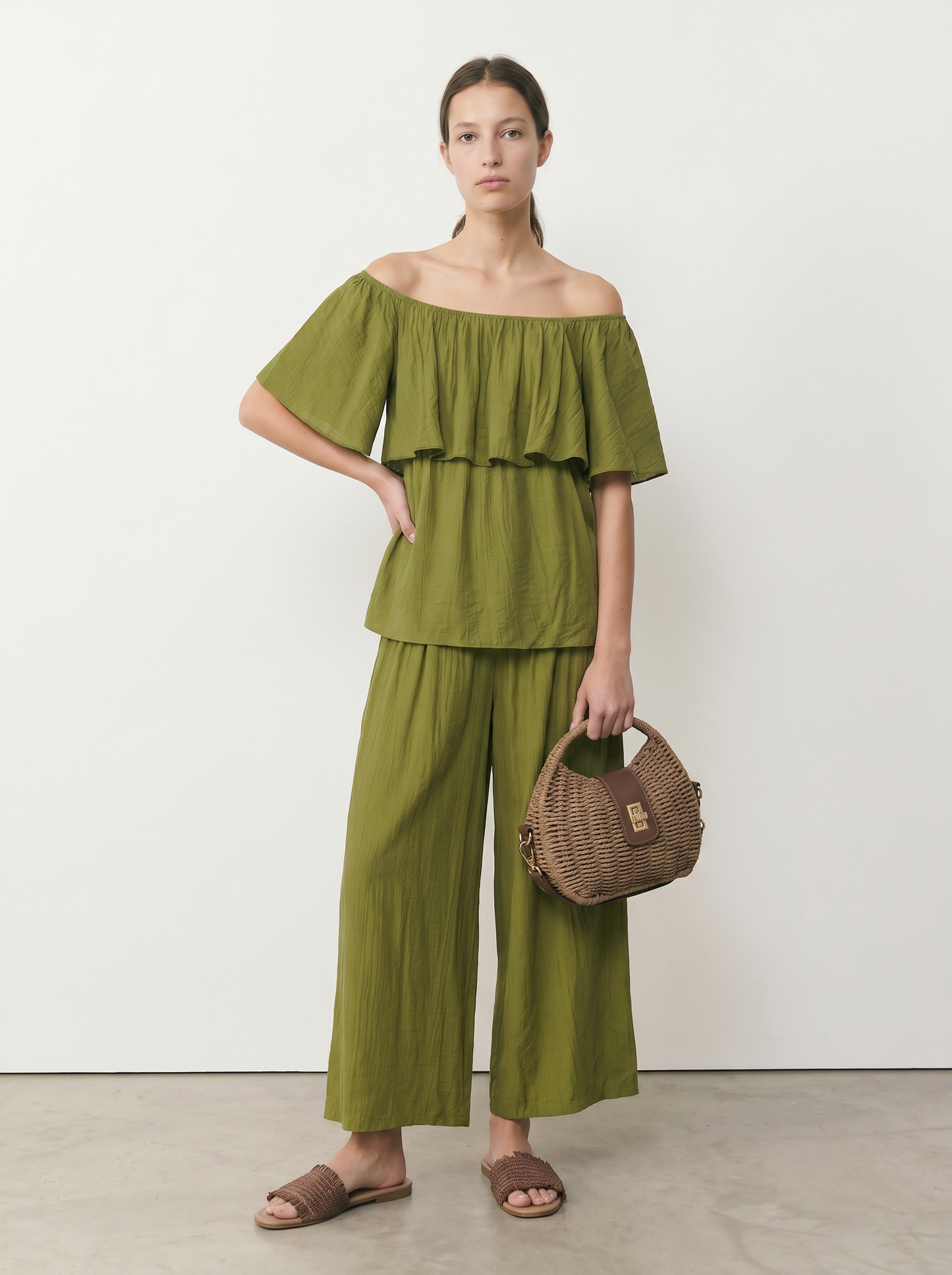 Pantalone viscosa largo con bustino - Verde