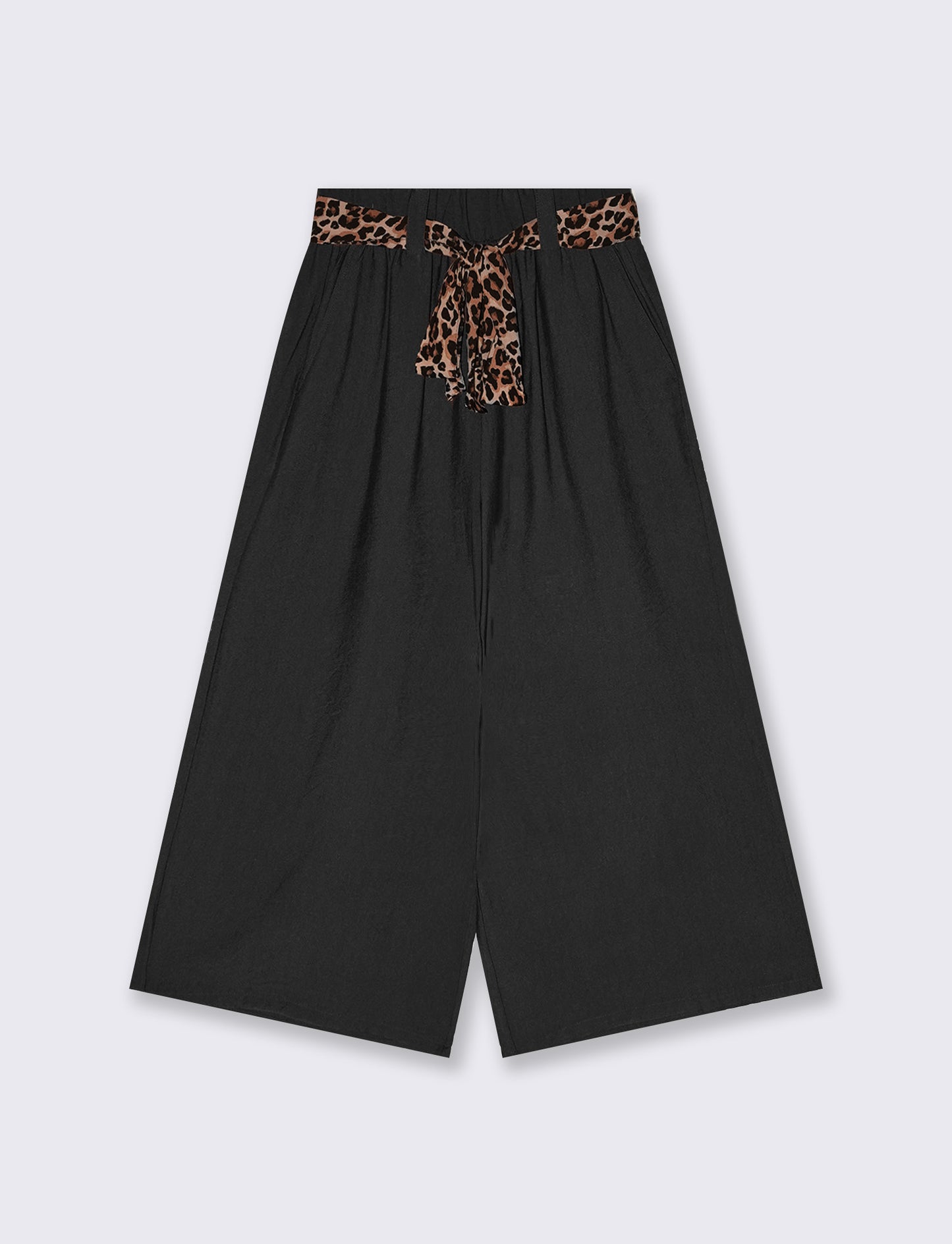 Wide leg pants with elastic and animal print belt - Black