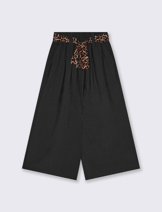 Pantalone ampio con elastico e cintura animalier - Nero