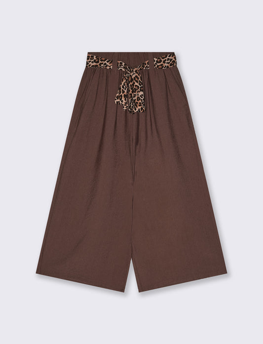 Pantalone ampio con elastico e cintura animalier - Marrone cioccolato