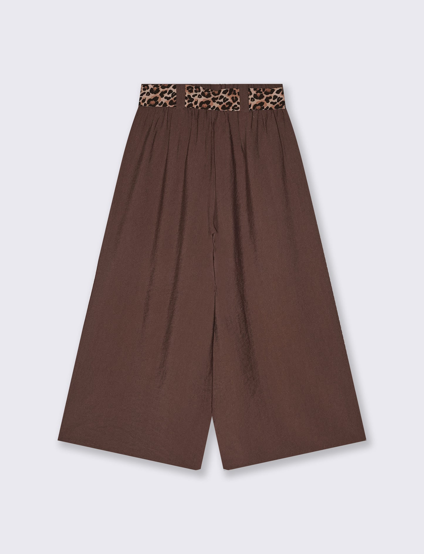 Wide leg pants with elastic and animal print belt - Brown