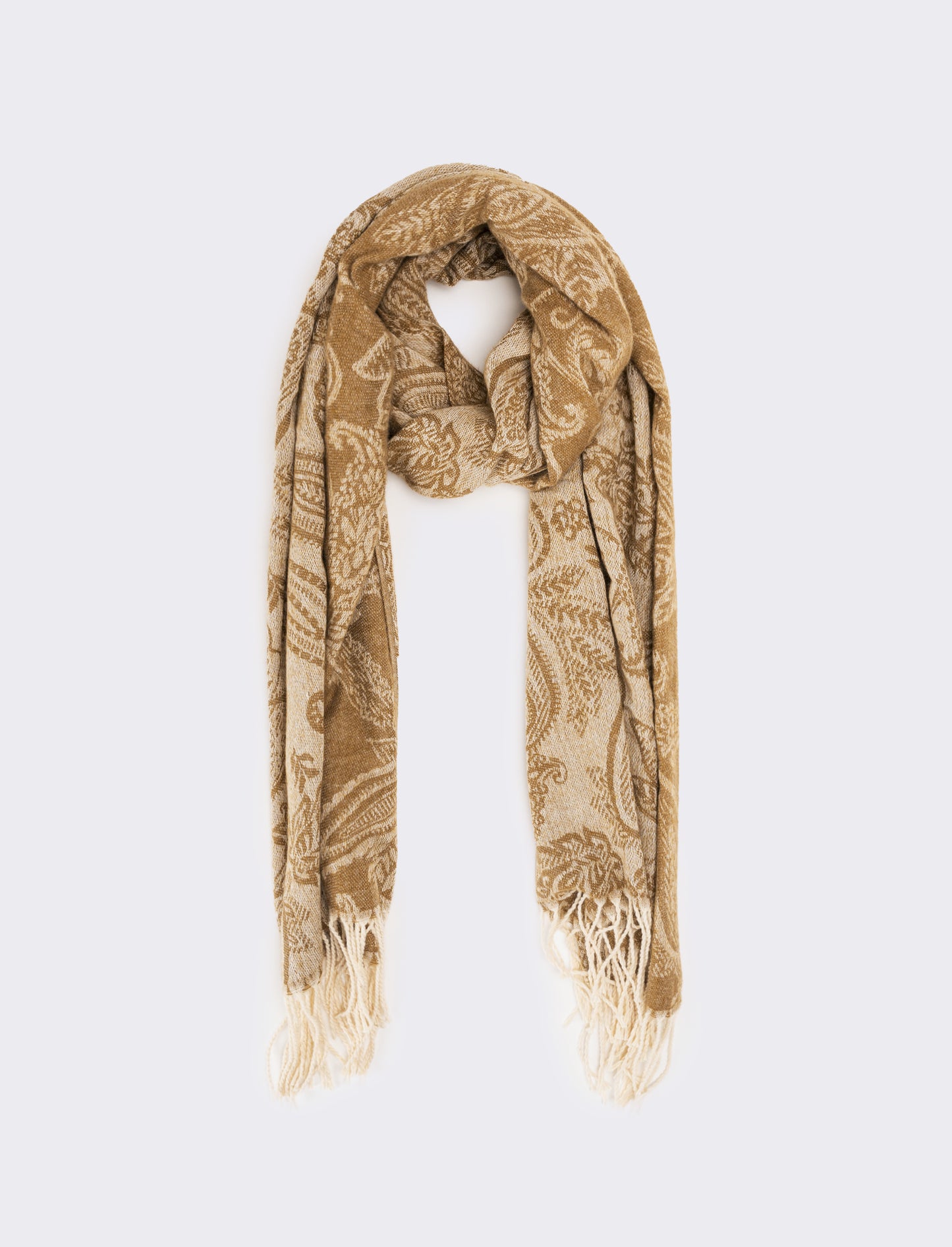 Sciarpa stampa paisley con frange - Cammello