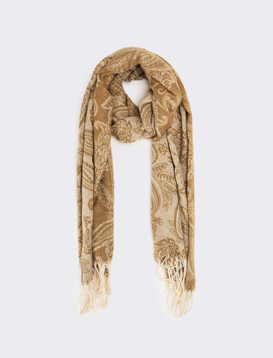 Sciarpa stampa paisley con frange - Cammello