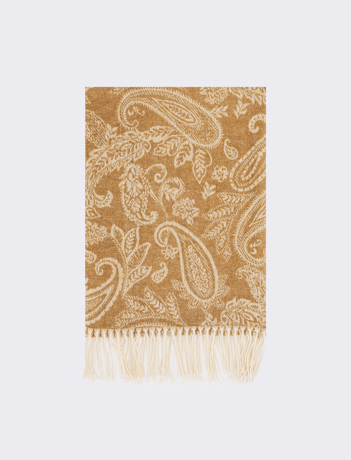 Sciarpa stampa paisley con frange - Cammello