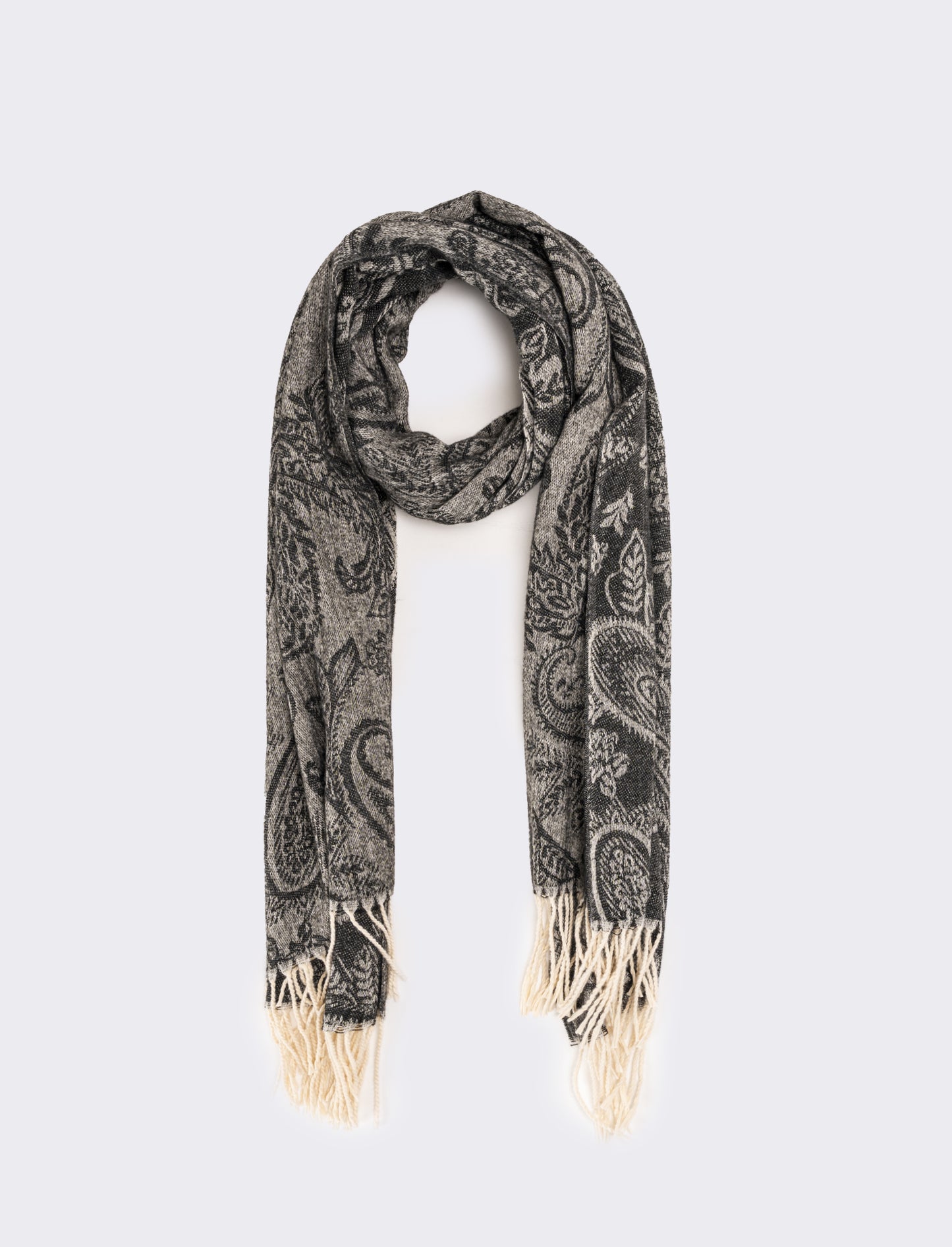 Sciarpa stampa paisley con frange - Nero
