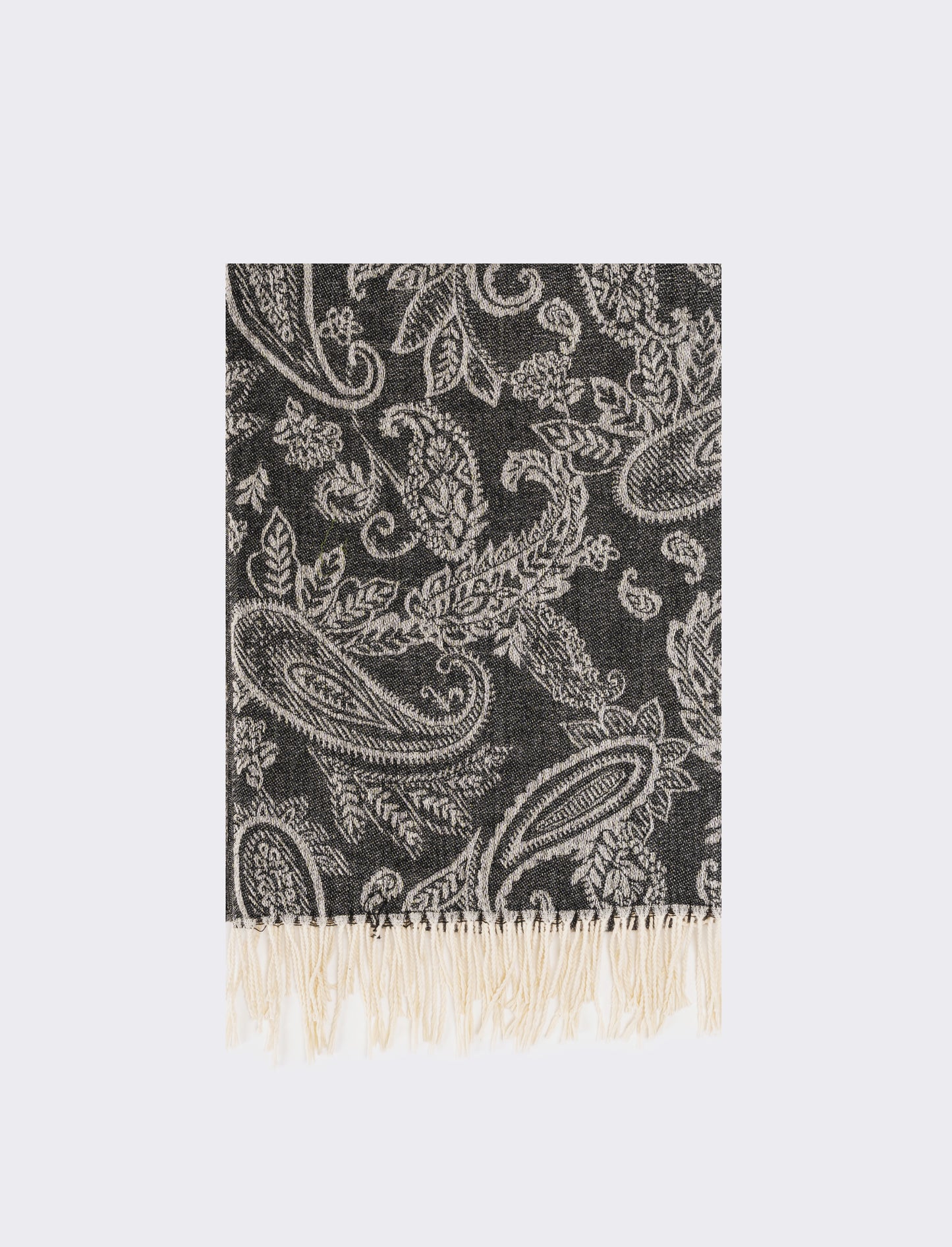 Sciarpa stampa paisley con frange - Nero