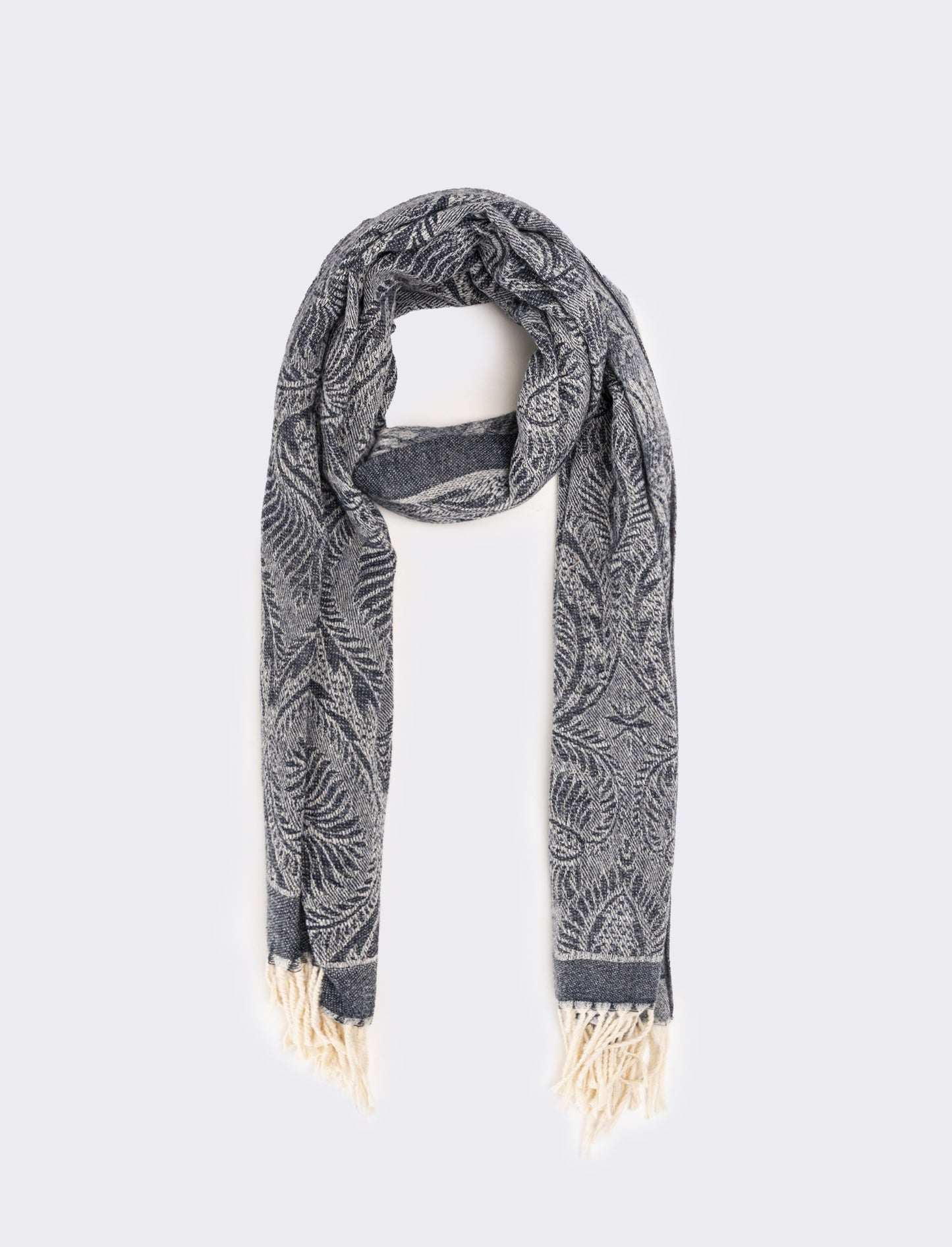 Sciarpa stampa paisley con frange - Blu