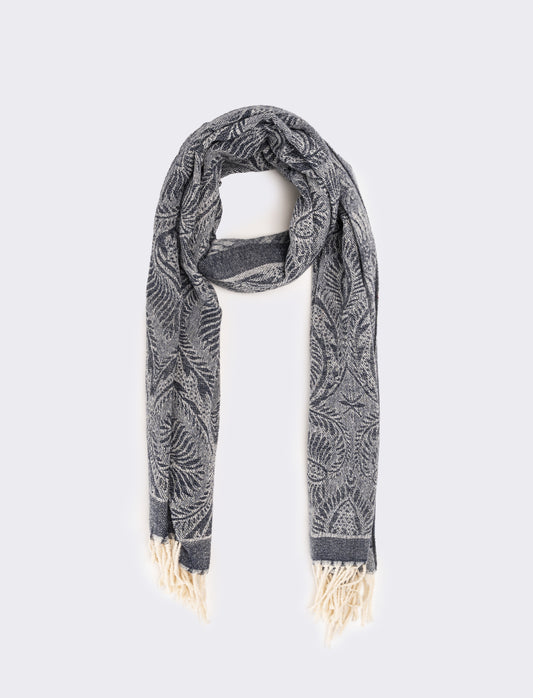 Sciarpa stampa paisley con frange - Blu