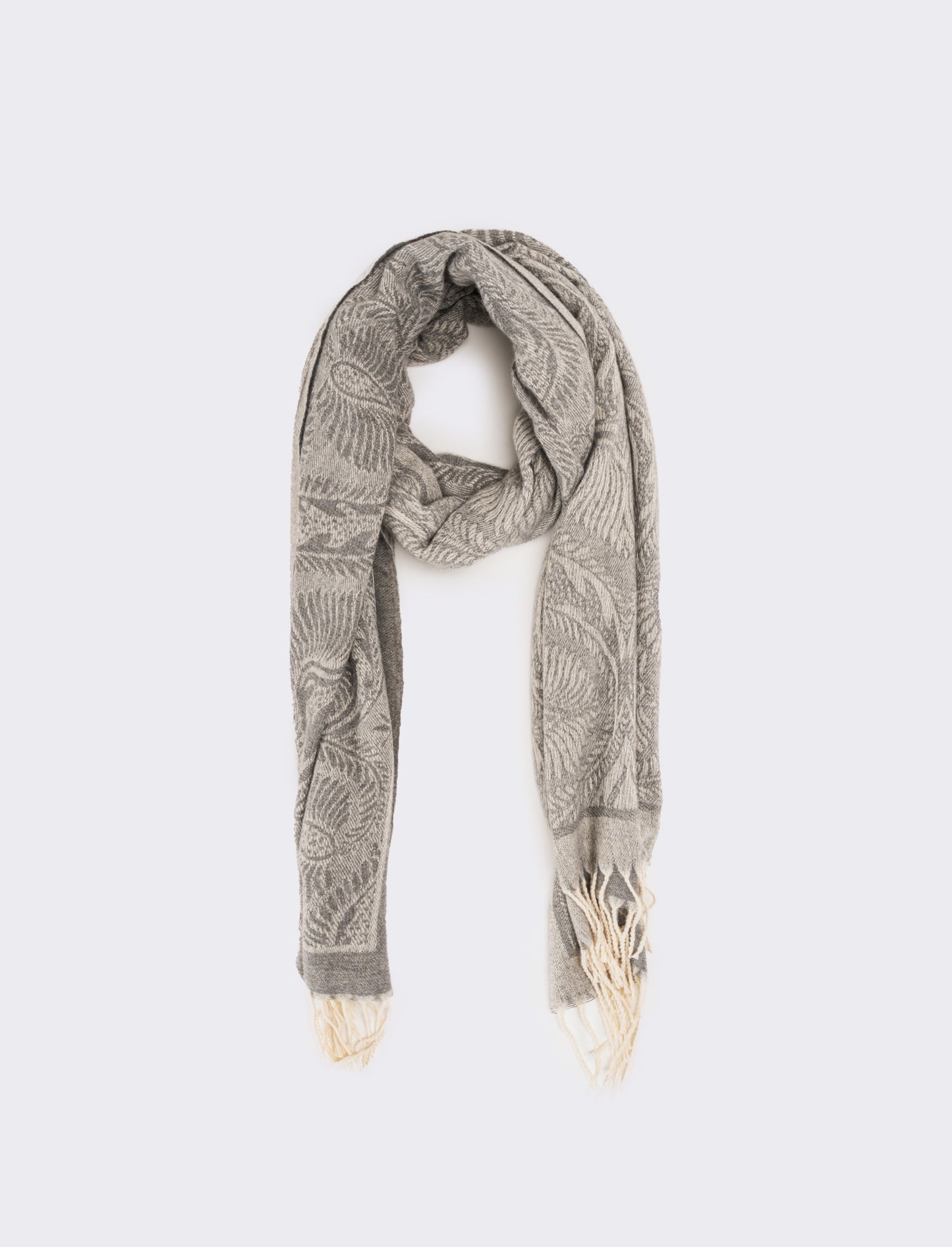 Sciarpa stampa paisley con frange - Grigio