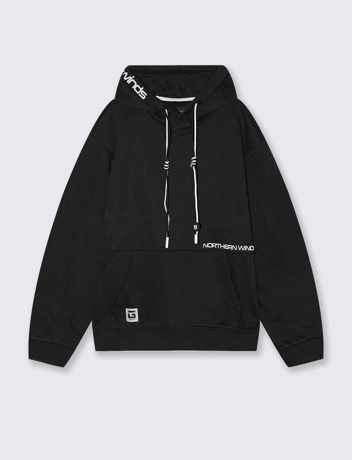 FELPA  BOXY FIT CON CAPPUCCIO E STAMPA - Nero