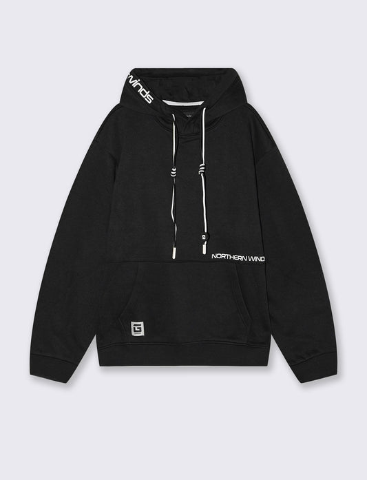 FELPA  BOXY FIT CON CAPPUCCIO E STAMPA - Nero