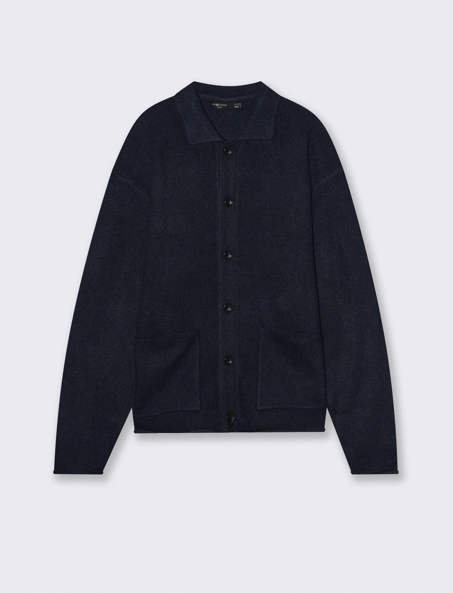 CARDIGAN IN MAGLIA CON COLLO CAMICIA - Blu