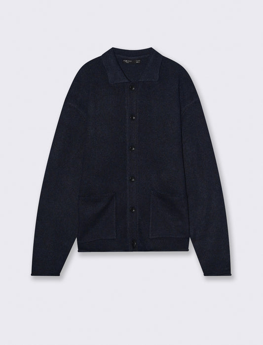CARDIGAN IN MAGLIA CON COLLO CAMICIA - Blu