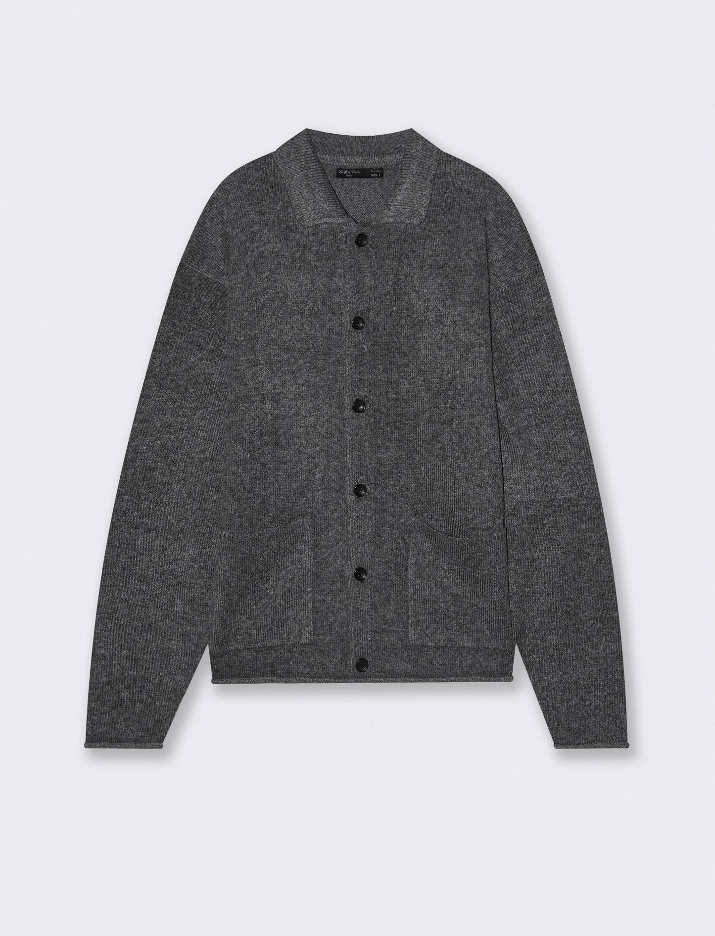 CARDIGAN IN MAGLIA CON COLLO CAMICIA - Grigio mel.