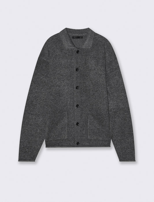 CARDIGAN IN MAGLIA CON COLLO CAMICIA - Grigio mel.