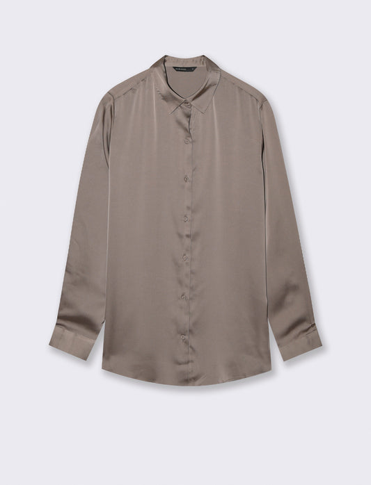 CAMICIA IN SATIN - Grigio tortora