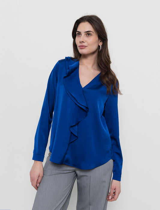 Long-shirt with ruffles - Blue