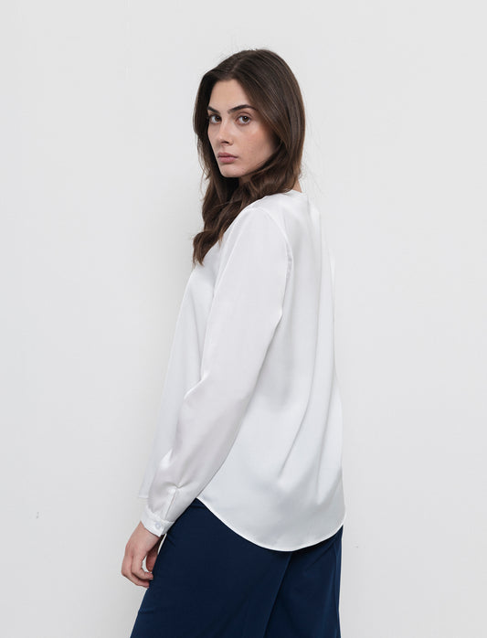 Long-shirt with ruffles - White