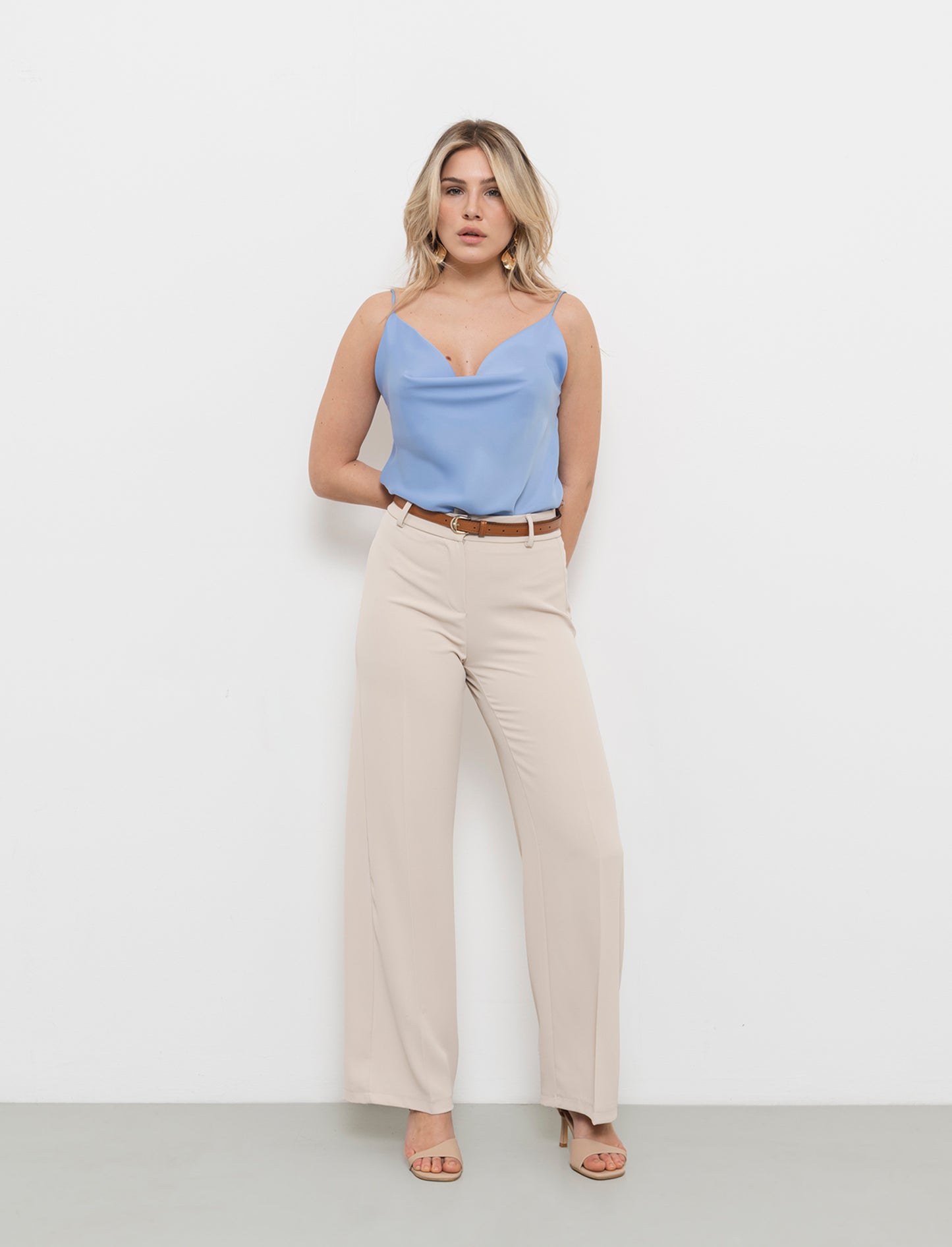 Pantalone palazzo con cintura - Bianco burro