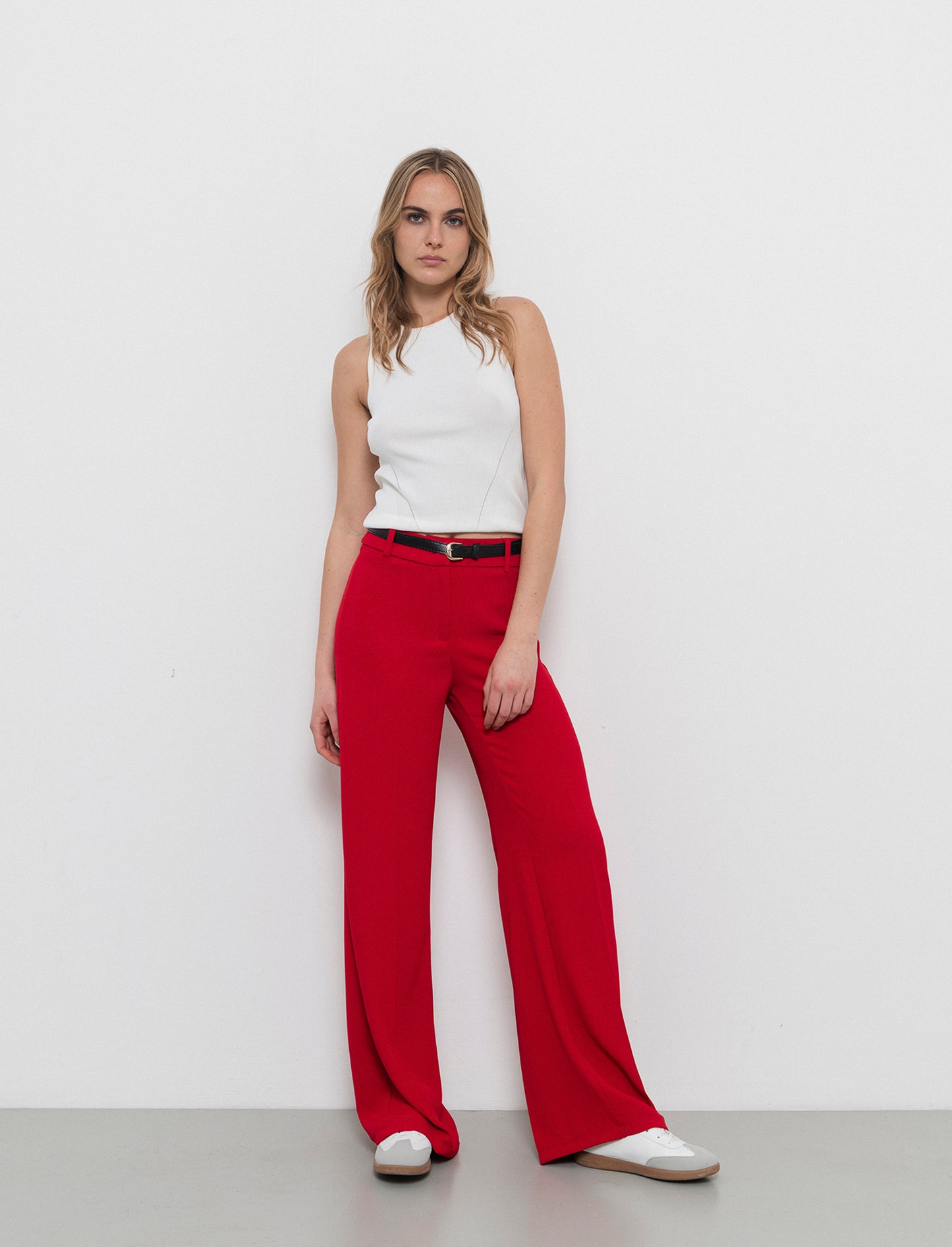 Pantalone palazzo con cintura - Rosso