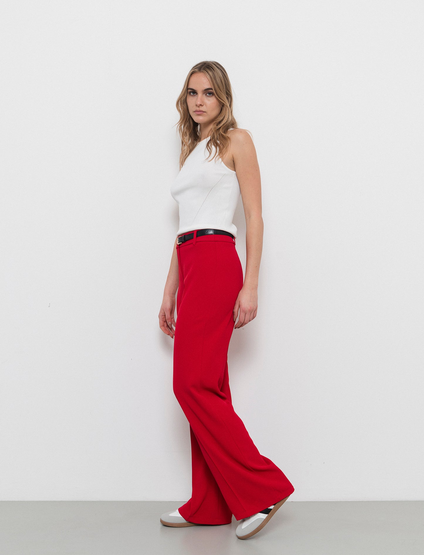 Pantalone palazzo con cintura - Rosso