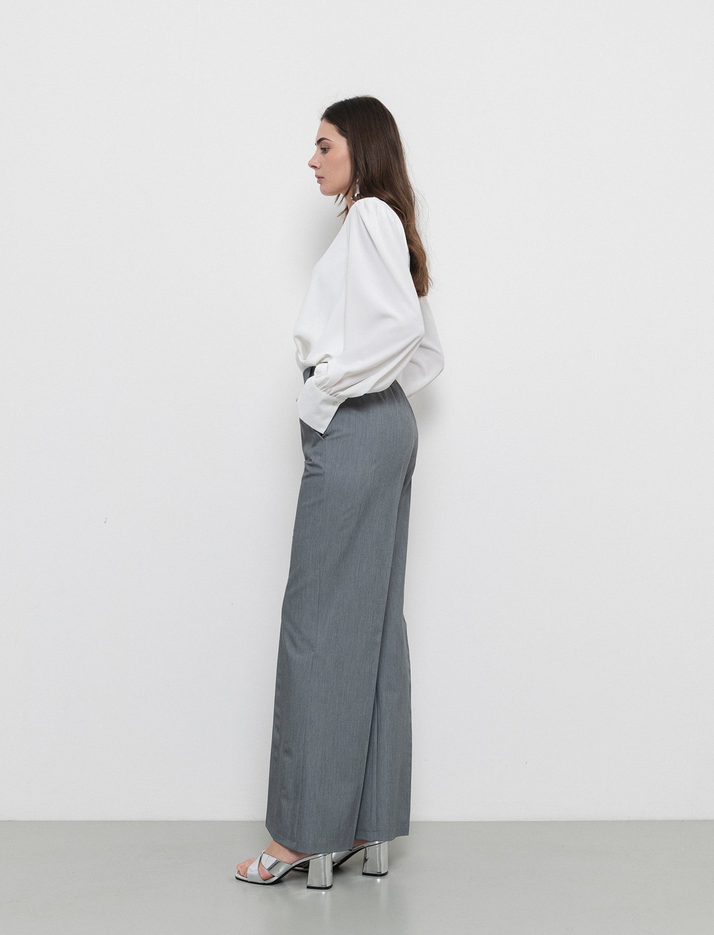 Pantalone a palazzo confort fit da donna - Grigio chiaro mel.