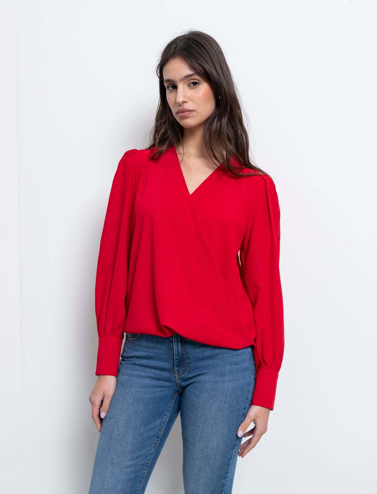 Casacca morbida ad incrocio da donna - Rosso