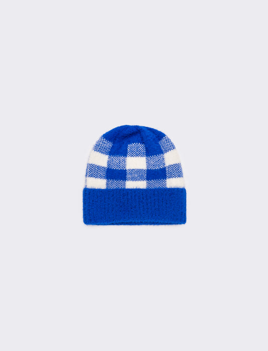 Cappello quadri con risvolto bambino - Blu